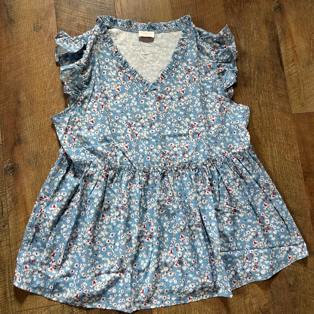 Women's Hailey & Co Blue Floral Blouse Plus Size 1X